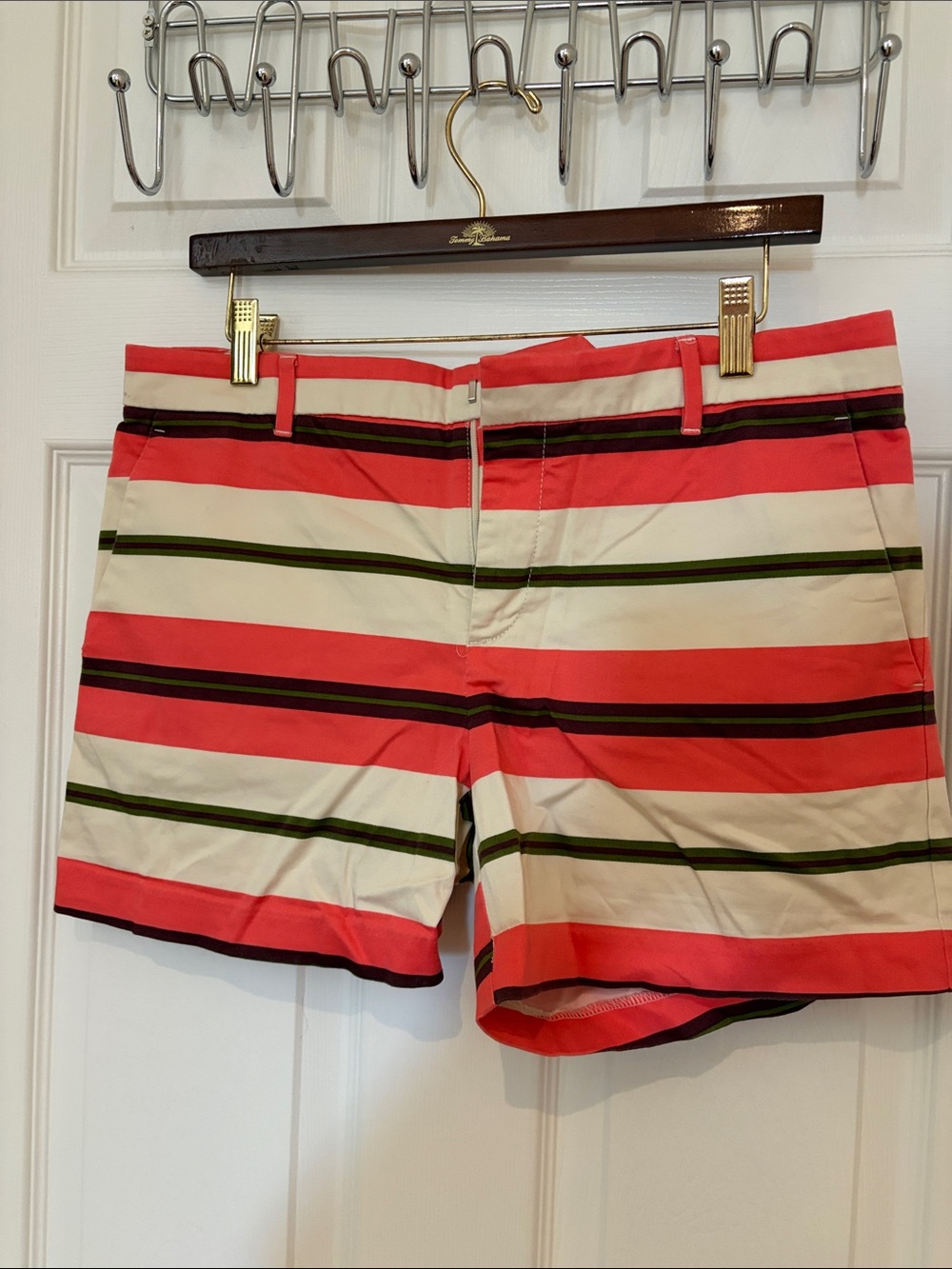 Banana Republic Cream and Coral Striped Waistband Skirt